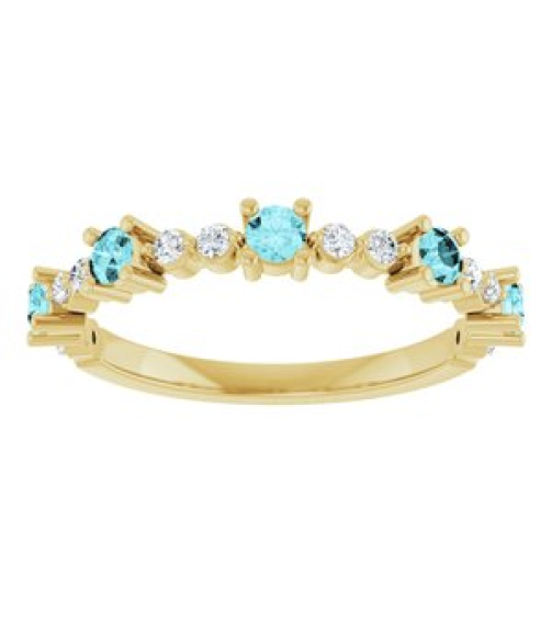 72051 Ring Set 14K Yellow Natural Blue Zircon Round 2.5 Mm Natural Diamond Polished Natural Blue Zircon And 16 Ctw Natural Diamond Stackable Ring