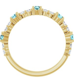 72051 Ring Set 14K Yellow Natural Blue Zircon Round 2.5 Mm Natural Diamond Polished Natural Blue Zircon And 16 Ctw Natural Diamond Stackable Ring