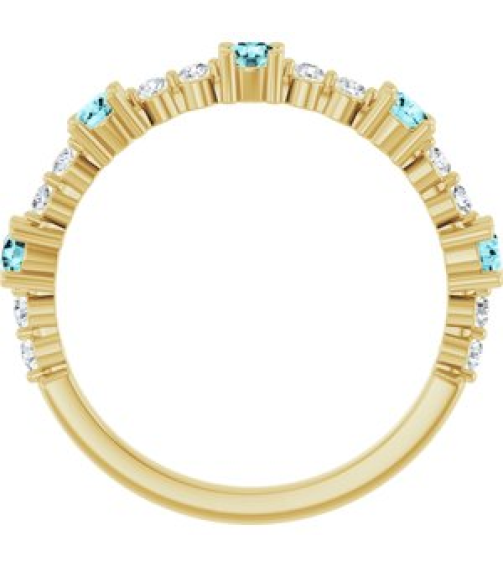 72051 Ring Set 14K Yellow Natural Blue Zircon Round 2.5 Mm Natural Diamond Polished Natural Blue Zircon And 16 Ctw Natural Diamond Stackable Ring