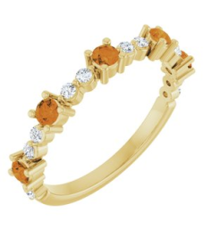 72051 Ring Set 14K Yellow Natural Citrine Round 2.5 Mm Natural Diamond Polished Natural Citrine And 16 Ctw Natural Diamond Stackable Ring