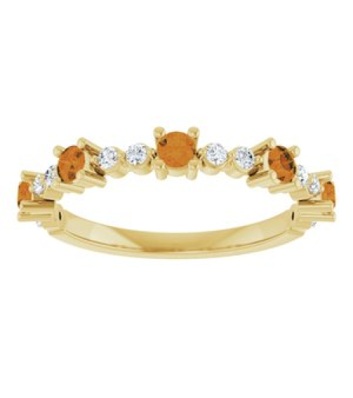 72051 Ring Set 14K Yellow Natural Citrine Round 2.5 Mm Natural Diamond Polished Natural Citrine And 16 Ctw Natural Diamond Stackable Ring