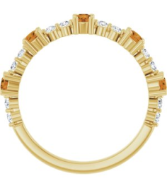 72051 Ring Set 14K Yellow Natural Citrine Round 2.5 Mm Natural Diamond Polished Natural Citrine And 16 Ctw Natural Diamond Stackable Ring