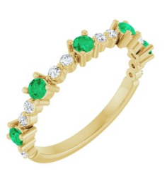 72051 Ring Set 14K Yellow Natural Emerald Round 2.5 Mm Natural Diamond Polished Natural Emerald And 16 Ctw Natural Diamond Stackable Ring