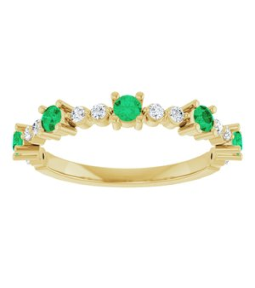 72051 Ring Set 14K Yellow Natural Emerald Round 2.5 Mm Natural Diamond Polished Natural Emerald And 16 Ctw Natural Diamond Stackable Ring