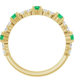 72051 Ring Set 14K Yellow Natural Emerald Round 2.5 Mm Natural Diamond Polished Natural Emerald And 16 Ctw Natural Diamond Stackable Ring