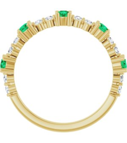 72051 Ring Set 14K Yellow Natural Emerald Round 2.5 Mm Natural Diamond Polished Natural Emerald And 16 Ctw Natural Diamond Stackable Ring