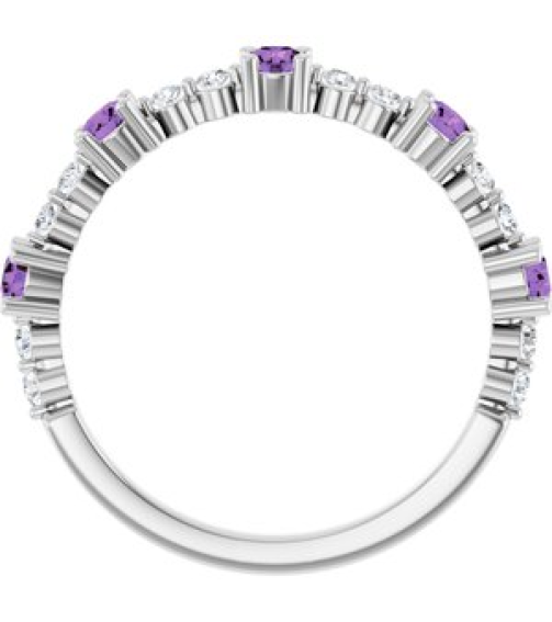 72051 Ring Set Sterling Silver Natural Amethyst Round 2.5 Mm Natural Diamond Polished Natural Amethyst And 16 Ctw Natural Diamond Stackable Ring
