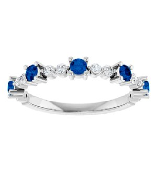 72051 Ring Set 14K White Lab-Grown Blue Sapphire Round 2.5 Mm Natural Diamond Polished Lab-Grown Blue Sapphire And 16 Ctw Natural Diamond Stackable Ring