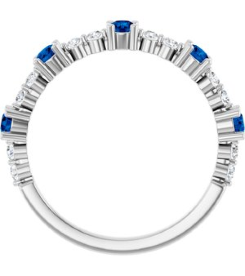 72051 Ring Set 14K White Lab-Grown Blue Sapphire Round 2.5 Mm Natural Diamond Polished Lab-Grown Blue Sapphire And 16 Ctw Natural Diamond Stackable Ring