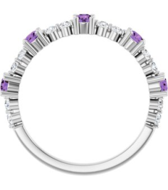 72051 Ring Set 14K White Natural Amethyst Round 2.5 Mm Natural Diamond Polished Natural Amethyst And 16 Ctw Natural Diamond Stackable Ring