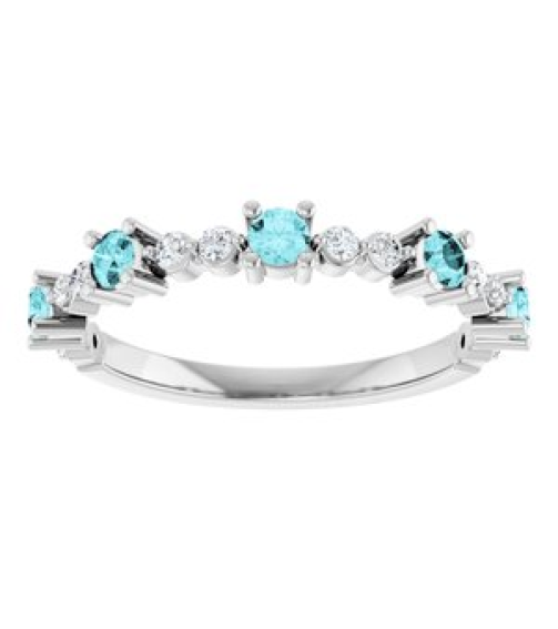 72051 Ring Set 14K White Natural Blue Zircon Round 2.5 Mm Natural Diamond Polished Natural Blue Zircon And 16 Ctw Natural Diamond Stackable Ring