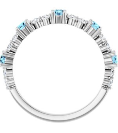 72051 Ring Set Sterling Silver Natural Aquamarine Round 2.5 Mm Natural Diamond Polished Natural Aquamarine And 16 Ctw Natural Diamond Stackable Ring