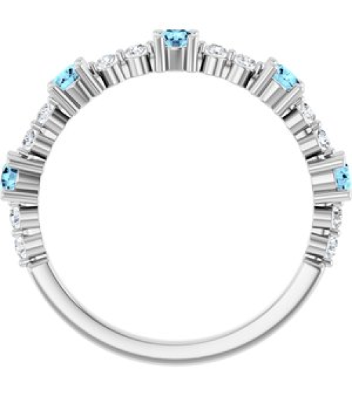 72051 Ring Set Sterling Silver Natural Aquamarine Round 2.5 Mm Natural Diamond Polished Natural Aquamarine And 16 Ctw Natural Diamond Stackable Ring