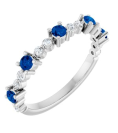 72051 Ring Set Sterling Silver Natural Blue Sapphire Round 2.5 Mm Natural Diamond Polished Natural Blue Sapphire And 16 Ctw Natural Diamond Stackable Ring