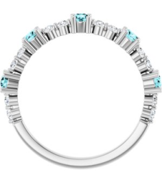 72051 Ring Set Sterling Silver Natural Blue Zircon Round 2.5 Mm Natural Diamond Polished Natural Blue Zircon And 16 Ctw Natural Diamond Stackable Ring