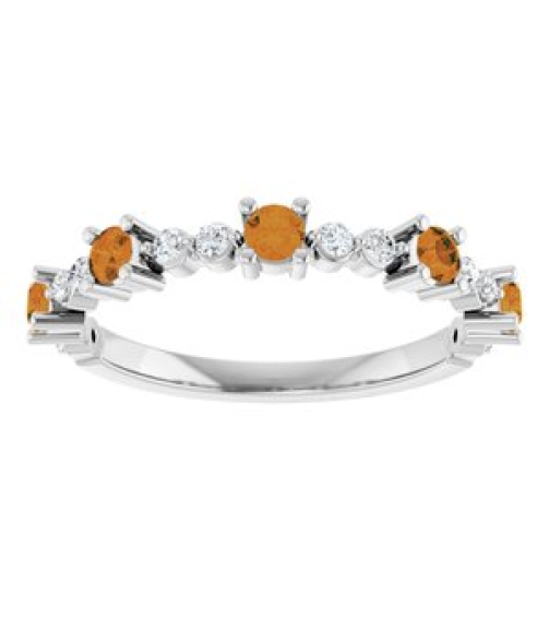 72051 Ring Set Sterling Silver Natural Citrine Round 2.5 Mm Natural Diamond Polished Natural Citrine And 16 Ctw Natural Diamond Stackable Ring