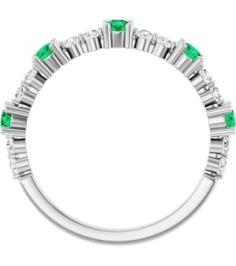 72051 Ring Set Sterling Silver Natural Emerald Round 2.5 Mm Natural Diamond Polished Natural Emerald And 16 Ctw Natural Diamond Stackable Ring
