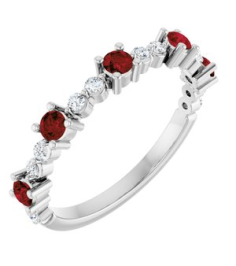 72051 Ring Set Sterling Silver Natural Mozambique Garnet Round 2.5 Mm Natural Diamond Polished Natural Mozambique Garnet And 16 Ctw Natural Diamond Stackable Ring