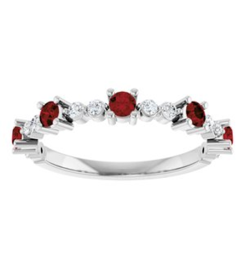 72051 Ring Set Sterling Silver Natural Mozambique Garnet Round 2.5 Mm Natural Diamond Polished Natural Mozambique Garnet And 16 Ctw Natural Diamond Stackable Ring