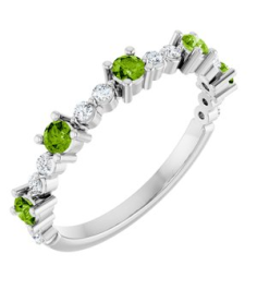 72051 Ring Set Sterling Silver Natural Peridot Round 2.5 Mm Natural Diamond Polished Natural Peridot And 16 Ctw Natural Diamond Stackable Ring