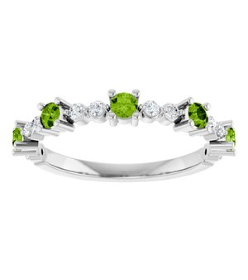 72051 Ring Set Sterling Silver Natural Peridot Round 2.5 Mm Natural Diamond Polished Natural Peridot And 16 Ctw Natural Diamond Stackable Ring