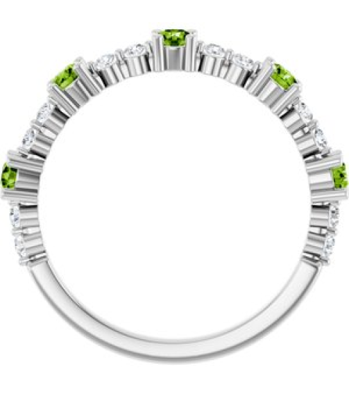 72051 Ring Set Sterling Silver Natural Peridot Round 2.5 Mm Natural Diamond Polished Natural Peridot And 16 Ctw Natural Diamond Stackable Ring