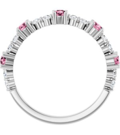 72051 Ring Set Sterling Silver Natural Pink Tourmaline Round 2.5 Mm Natural Diamond Polished Natural Pink Tourmaline And 16 Ctw Natural Diamond Stackable Ring
