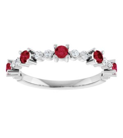 72051 Ring Set Sterling Silver Natural Ruby Round 2.5 Mm Natural Diamond Polished Natural Ruby And 16 Ctw Natural Diamond Stackable Ring