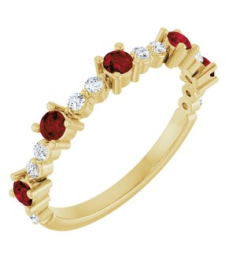 72051 Ring Set 14K Yellow Natural Mozambique Garnet Round 2.5 Mm Natural Diamond Polished Natural Mozambique Garnet And 16 Ctw Natural Diamond Stackable Ring
