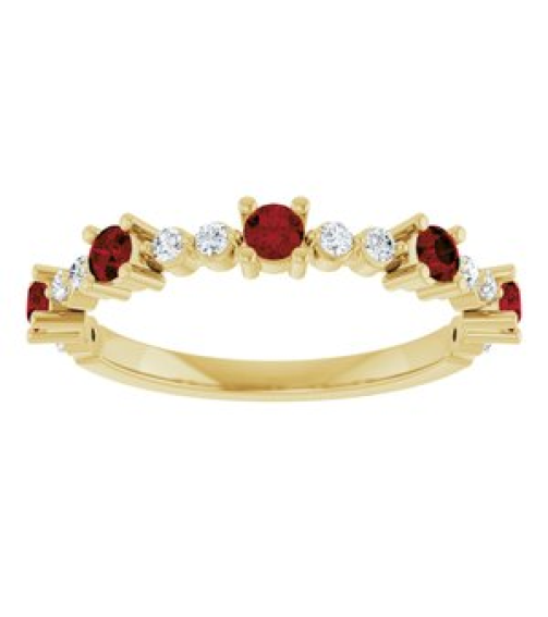 72051 Ring Set 14K Yellow Natural Mozambique Garnet Round 2.5 Mm Natural Diamond Polished Natural Mozambique Garnet And 16 Ctw Natural Diamond Stackable Ring