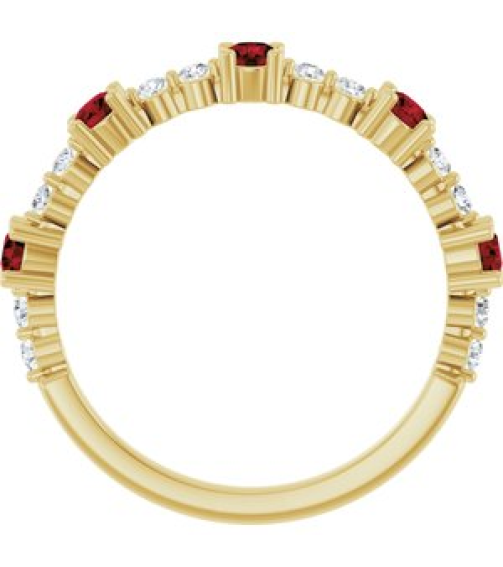 72051 Ring Set 14K Yellow Natural Mozambique Garnet Round 2.5 Mm Natural Diamond Polished Natural Mozambique Garnet And 16 Ctw Natural Diamond Stackable Ring