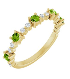 72051 Ring Set 14K Yellow Natural Peridot Round 2.5 Mm Natural Diamond Polished Natural Peridot And 16 Ctw Natural Diamond Stackable Ring