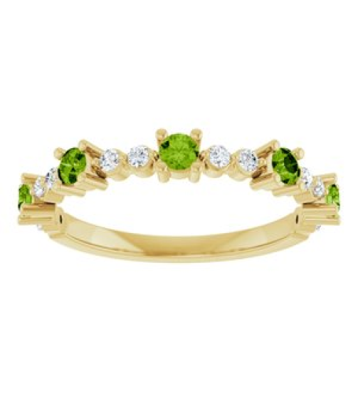 72051 Ring Set 14K Yellow Natural Peridot Round 2.5 Mm Natural Diamond Polished Natural Peridot And 16 Ctw Natural Diamond Stackable Ring
