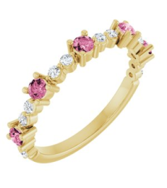 72051 Ring Set 14K Yellow Natural Pink Tourmaline Round 2.5 Mm Natural Diamond Polished Natural Pink Tourmaline And 16 Ctw Natural Diamond Stackable Ring