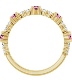 72051 Ring Set 14K Yellow Natural Pink Tourmaline Round 2.5 Mm Natural Diamond Polished Natural Pink Tourmaline And 16 Ctw Natural Diamond Stackable Ring