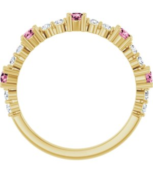 72051 Ring Set 14K Yellow Natural Pink Tourmaline Round 2.5 Mm Natural Diamond Polished Natural Pink Tourmaline And 16 Ctw Natural Diamond Stackable Ring