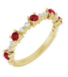 72051 Ring Set 14K Yellow Natural Ruby Round 2.5 Mm Natural Diamond Polished Natural Ruby And 16 Ctw Natural Diamond Stackable Ring