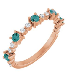 72051 Ring Set 14K Rose Lab-Grown Alexandrite Round 2.5 Mm Natural Diamond Polished Lab-Grown Alexandrite And 16 Ctw Natural Diamond Stackable Ring