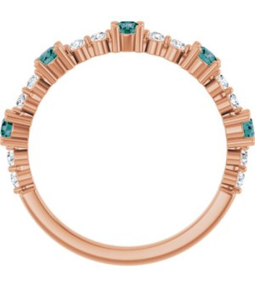 72051 Ring Set 14K Rose Lab-Grown Alexandrite Round 2.5 Mm Natural Diamond Polished Lab-Grown Alexandrite And 16 Ctw Natural Diamond Stackable Ring