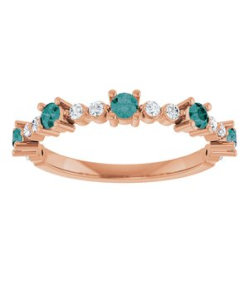 72051 Ring Set 14K Rose Lab-Grown Alexandrite Round 2.5 Mm Natural Diamond Polished Lab-Grown Alexandrite And 16 Ctw Natural Diamond Stackable Ring