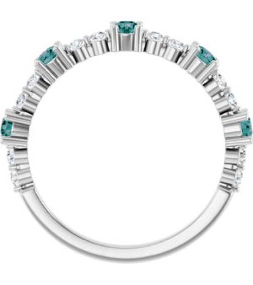 72051 Ring Set Platinum Lab-Grown Alexandrite Round 2.5 Mm Natural Diamond Polished Lab-Grown Alexandrite And 16 Ctw Natural Diamond Stackable Ring