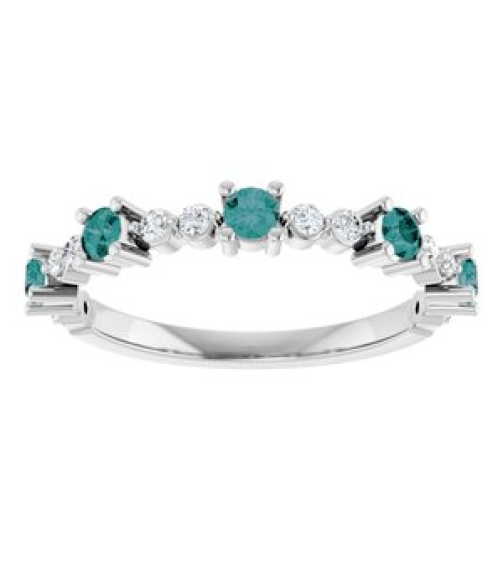 72051 Ring Set Platinum Lab-Grown Alexandrite Round 2.5 Mm Natural Diamond Polished Lab-Grown Alexandrite And 16 Ctw Natural Diamond Stackable Ring