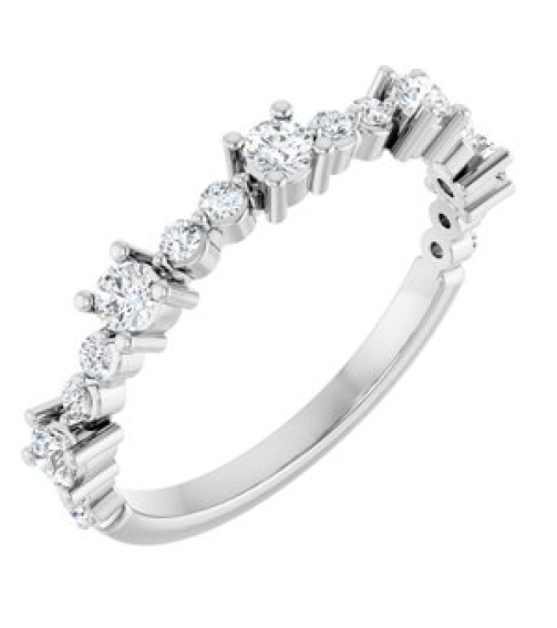 72051 Ring Set Sterling Silver Natural Diamond Round 2.5 Mm Natural Diamond Polished 12 Ctw Natural Diamond Stackable Ring