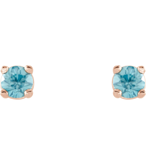 1874 14K Rose Set Round Natural Blue Zircon Pair 2.5 Mm Friction Friction Backs Included 4-Prong Polished Natural Blue Zircon Stud Earrings