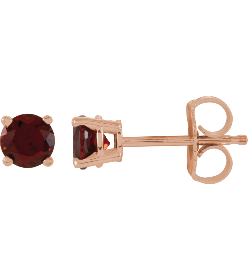 1874 14K Rose Set Round Natural Mozambique Garnet Pair 4 Mm Friction Friction Backs Included 4-Prong Polished Natural Mozambique Garnet Stud Earrings