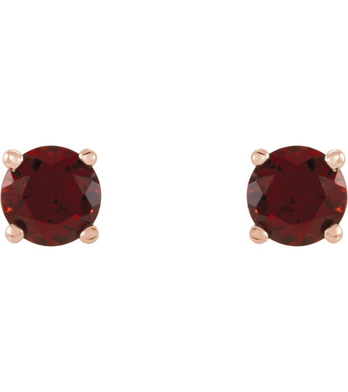 1874 14K Rose Set Round Natural Mozambique Garnet Pair 4 Mm Friction Friction Backs Included 4-Prong Polished Natural Mozambique Garnet Stud Earrings