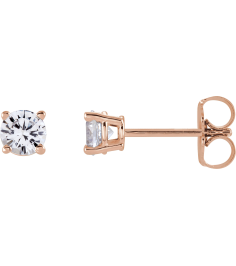 1874 14K Rose Set Round Natural White Sapphire Pair 4 Mm Friction Friction Backs Included 4-Prong Polished Natural White Sapphire Stud Earrings
