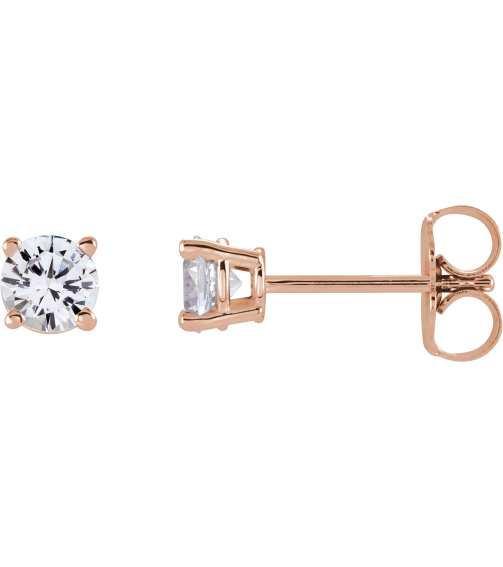 1874 14K Rose Set Round Natural White Sapphire Pair 4 Mm Friction Friction Backs Included 4-Prong Polished Natural White Sapphire Stud Earrings