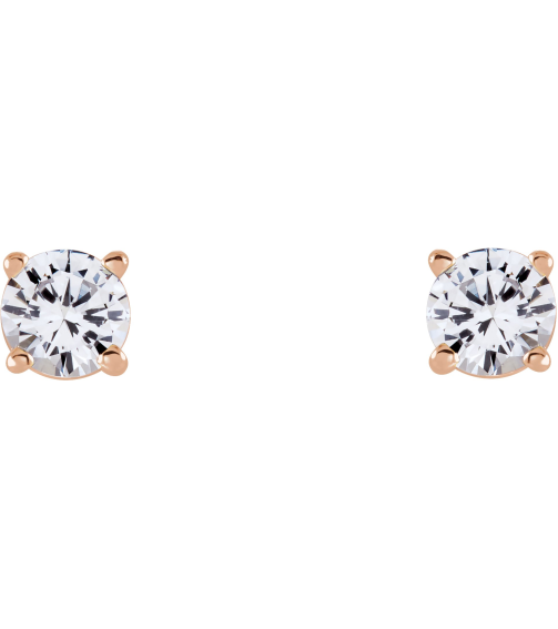 1874 14K Rose Set Round Natural White Sapphire Pair 4 Mm Friction Friction Backs Included 4-Prong Polished Natural White Sapphire Stud Earrings