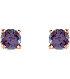 1874 14K Rose Set Round Lab-Grown Alexandrite Pair 4 Mm Friction Friction Backs Included 4-Prong Polished Lab-Grown Alexandrite Stud Earrings